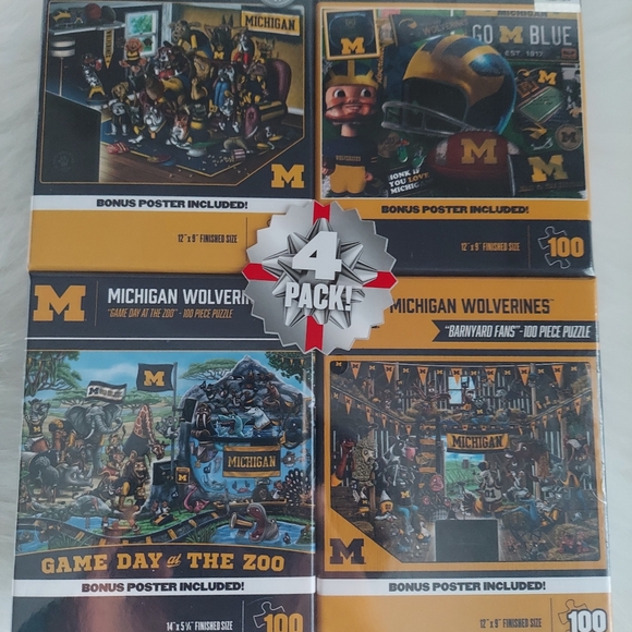 Michigan Wolverines 4 pack 100 piece puzzles - Picture 1 of 5